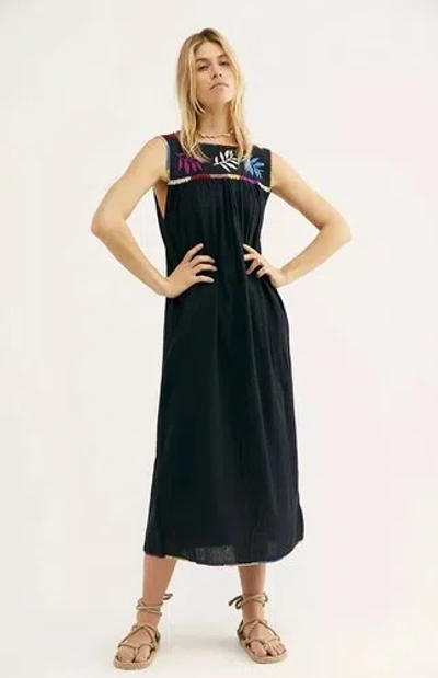 Pre-owned Free People Carolina K $330 Andi Midi Dress Embroidered Black M