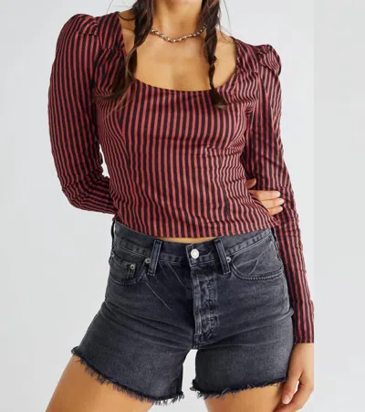 Free People Caroline Vintage Stripe Top In Red/black In Multi