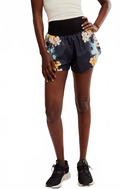 Free People Carpe Diem Printed Shorts In Blue In Black