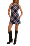 Free People Carven Plaid Heart Minidress In Blue