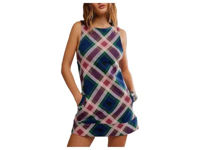 Free People Carven Plaid Mini Sleeveless Dress In Navy In Multi