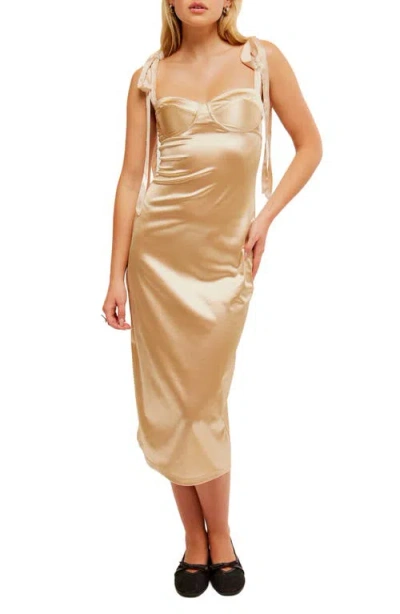 Free People Casino Got Glam Tie Strap Satin Midi Dress In Gold