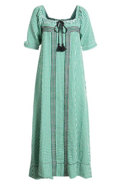 Free People Cass Gingham Cotton Seersucker Maxi Dress In Green