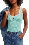 Free People Cassie Gingham Ruffle Bodysuit In Green White Combo
