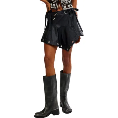 Free People Cassis Grommet Faux Leather Wrap Miniskirt In Black