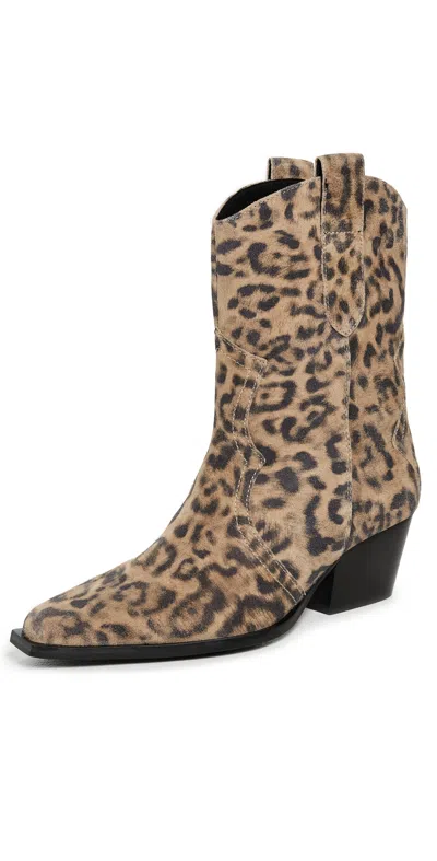 Free People Cat Nap Cowboy Boots Leopard Suede In Brown