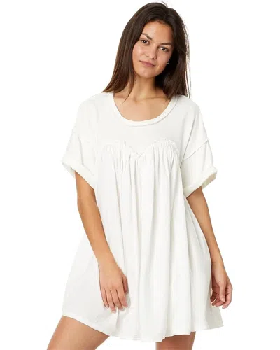 Free People Catalina Mini Dress Women's Ivory Cotton Ruffle Round Neck Asm52 In White