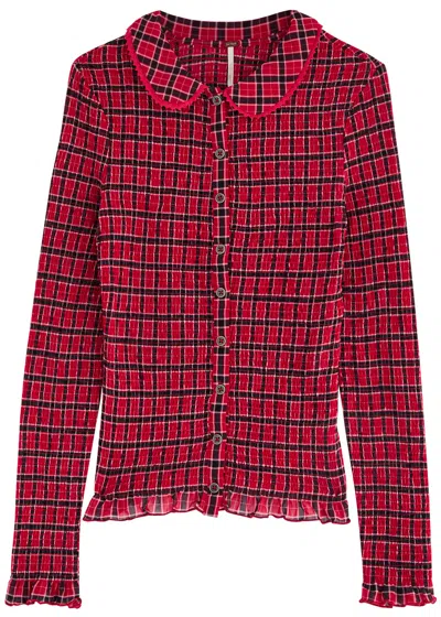 FREE PEOPLE FREE PEOPLE CAUGHT A FEELING CHECKED MESH SHIRT