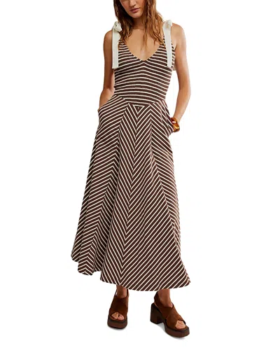 Free People Cecelia Stripe Tie Shoulder Midi Dress In Brown