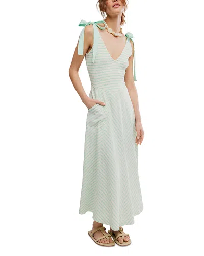 Free People Cecelia Stripe Tie Shoulder Midi Dress In Green