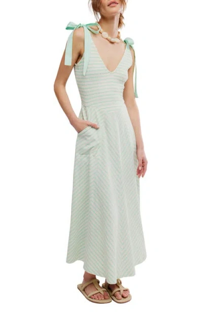 Free People Cecelia Stripe Tie Shoulder Midi Dress In Green