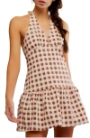 Free People Cecil Flounce Hem Cotton Blend Halter Minidress In Brown Patina Combo