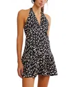 Free People Cecil Flounce Hem Cotton Blend Halter Minidress In Black Ivory
