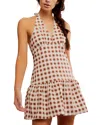 Free People Cecil Flounce Hem Cotton Blend Halter Minidress In Brown Patina Combo