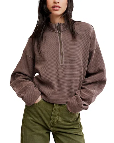 Free People Celeste Quarter Zip Sweatshirt In Brown