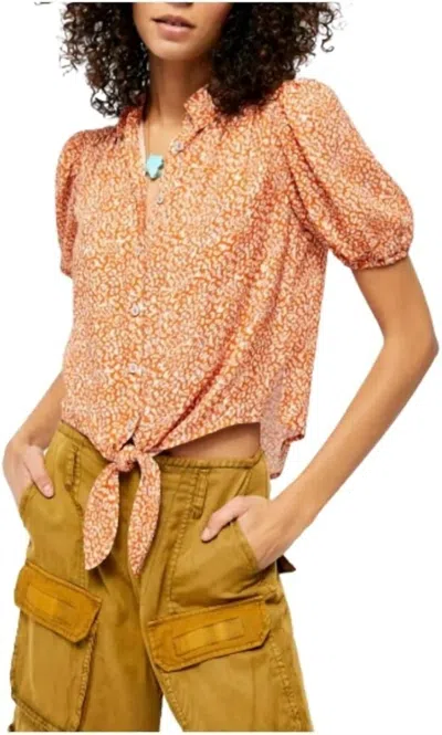 Free People Celia Print Short Sleeve Blouse In Rust Combo In Orange