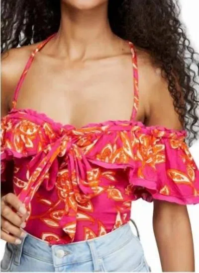 Free People Cha Cha Cold Shoulder Flounce Top In Pink