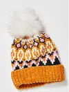 Free People Chalet Fairisle Knit Winter Hat Beanie With Pom Pom In Mustard Combo In Multi