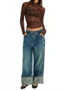 Free People Charlie Leopard Printed Mesh Top In Cat's Meow In Animal Print