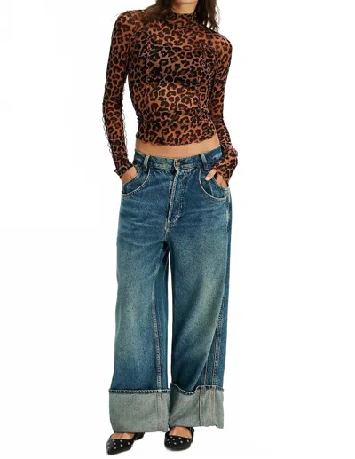 Free People Charlie Leopard Printed Mesh Top In Cat's Meow In Animal Print