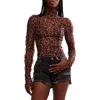 Free People Charlie Print Turtleneck Mesh Top In Cats Meow