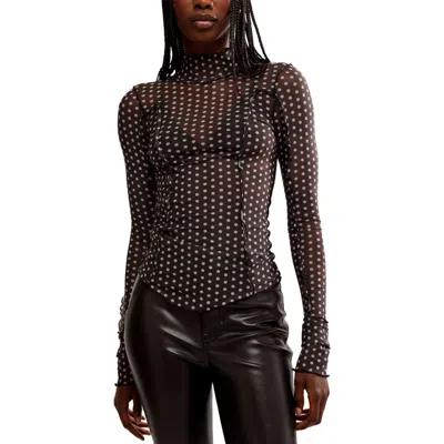Free People Charlie Print Turtleneck Mesh Top In Luna Dot