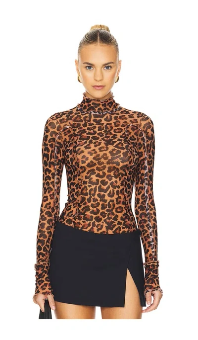 Free People Charlie Printed Mesh Top In Brown