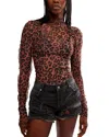 Free People Charlie Print Turtleneck Mesh Top In Cats Meow