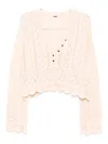 Free People Charlotte Cotton Blend Crop Pointelle Sweater In Pink