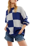 Free People Easy Street Checkered Tunic Top In Blueprint Combo In Blueprint Combo