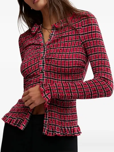 FREE PEOPLE CHECKED RUFFLED TOP