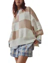 Free People Checker Easy Street Sweater In White Sand Combo
