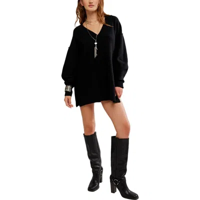 Free People Chelsea V-neck Tunic Sweater In Black