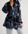 Free People Cherry Blossom Mini Dress In Black/blue In Black