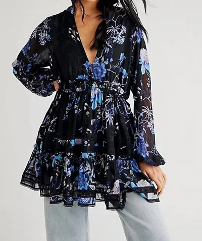 Free People Cherry Blossom Mini Dress In Black/blue In Multi