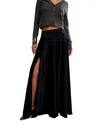 Free People Chilco Side Slit Satin Maxi Skirt In Blue