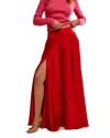 Free People Chilco Side Slit Satin Maxi Skirt In Red