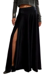 Free People Chilco Side Slit Satin Maxi Skirt In Black