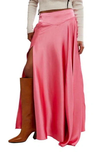 Free People Chilco Side Slit Satin Maxi Skirt In Pink