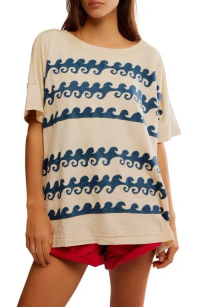 Free People Chill Vibes Oversize Embroidered Cotton T-shirt In Neutral Combo