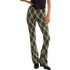 Free People Chloe Plaid Flare Leg Knit Pants In Green