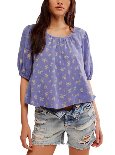 Free People Chloe Printed Top In Indigo Combo