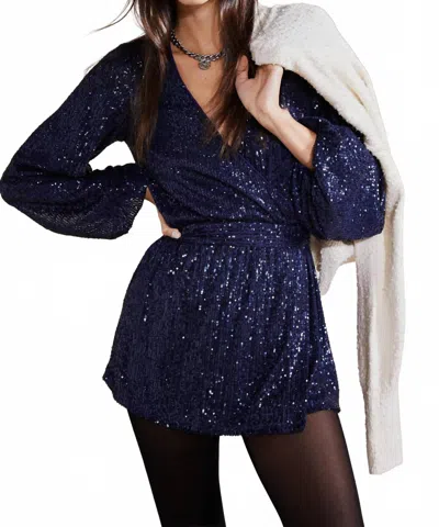 Free People Christa Long Sleeve Romper In Navy In Blue