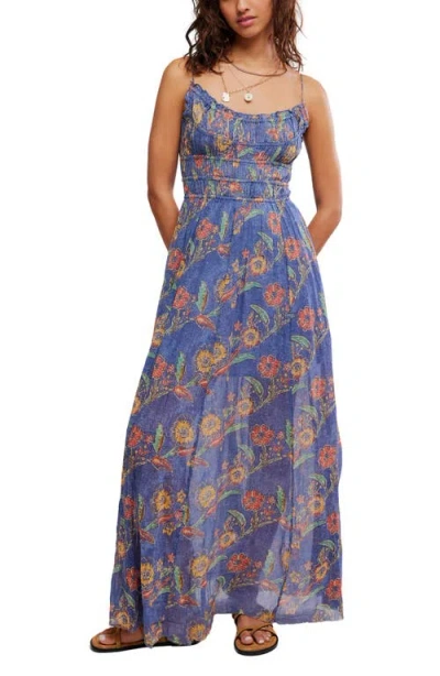 Free People Ciella Floral Cotton Maxi Dress In Blue
