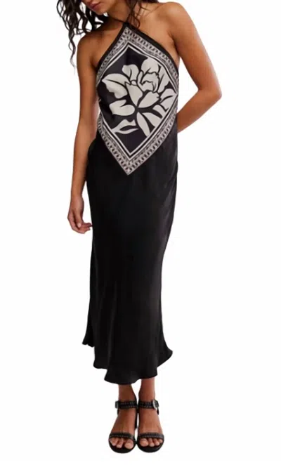 Free People Citrine Halter Midi Dress In Raven Combo In Black