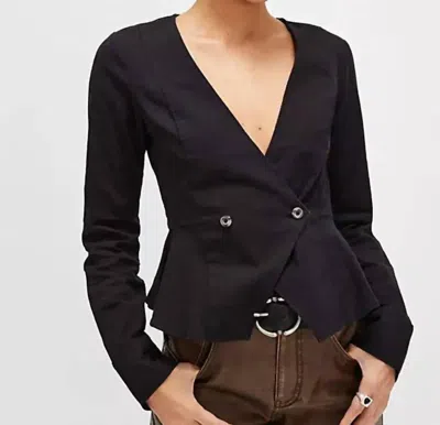 Free People City Life Stretch Cotton Blazer Jacket In Black In Blue