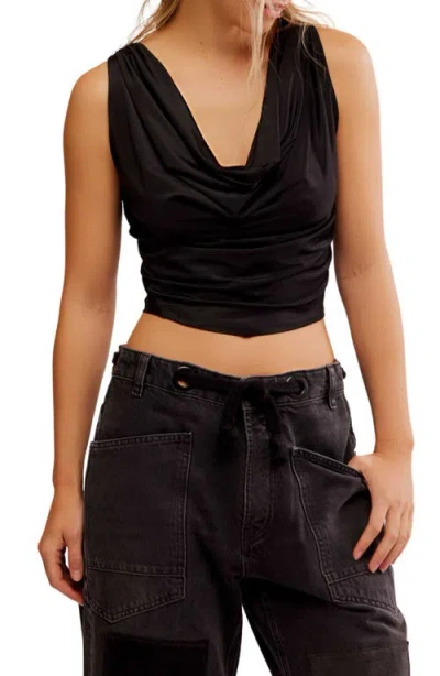 Free People City Nights Cowl Neck Sleeveless Top In Black