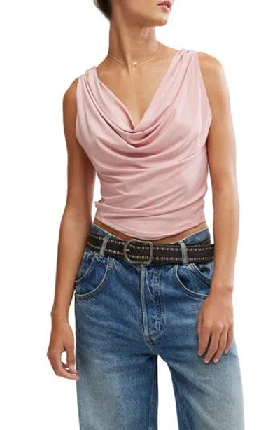 Free People City Nights Cowl Neck Sleeveless Top In Peach Skin