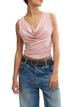 Free People City Nights Cowl Neck Sleeveless Top In Peach Skin