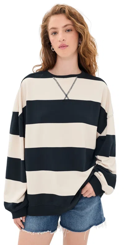 Free People Classic Stripe Sweatshirt Black Combo